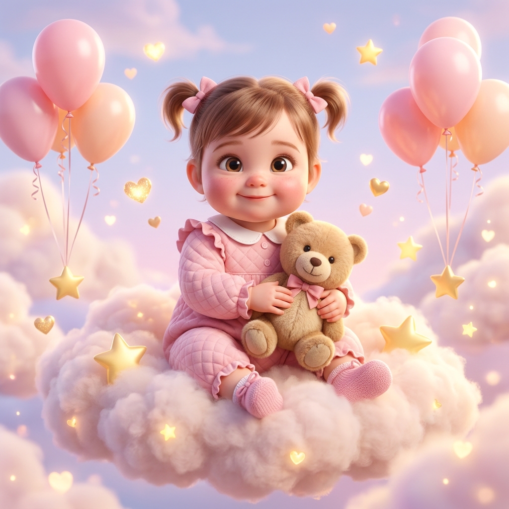 Cute birthday companion illustration with balloons and celebration background